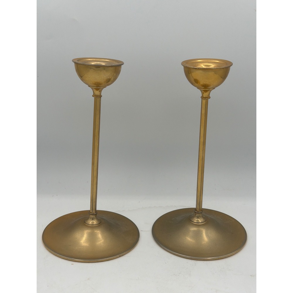 Vintage WMF Ikora 24K Goldplate Candlesticks Pair Germany MCM Modernist 6386